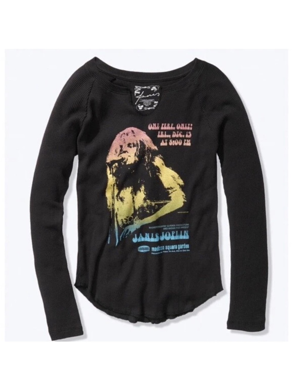 PINK Victoria's Secret Black Janis Joplin Graphic Thermal Sweater